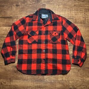 Vtg Contender Shirt Mens L Buffalo Plaid Flannel Black Red Button Up 70s 80s